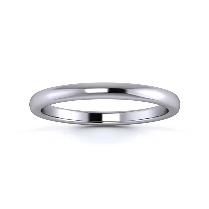 Platinum 950 2mm Medium Weight Slight Court Flat Edge Wedding Ring