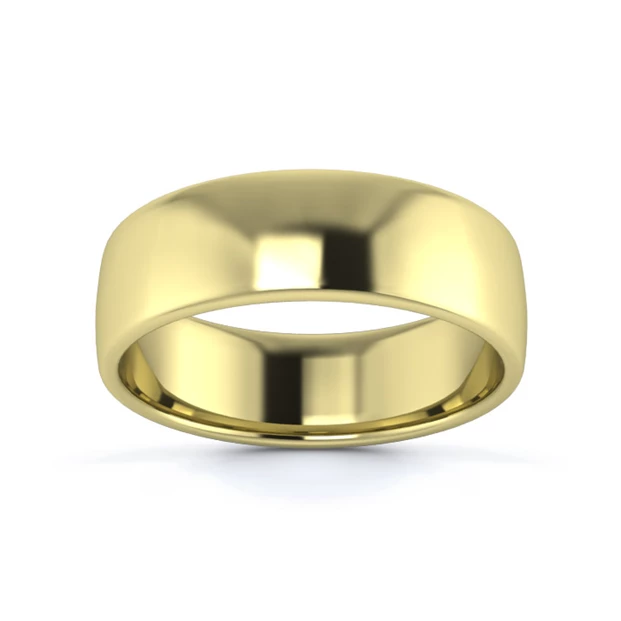 9K Yellow Gold 6mm Light Weight Slight Court Flat Edge Wedding Ring