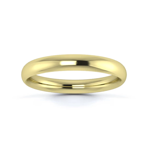 18K Yellow Gold 3mm Light Weight Traditional Court Wedding Ring