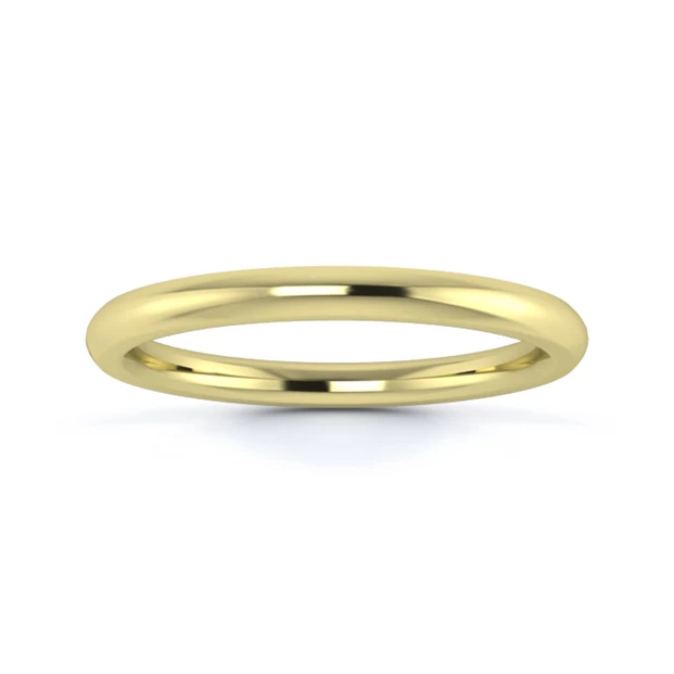 9K Yellow Gold 2mm Heavy Weight Traditional Court Flat Edge Wedding Ring