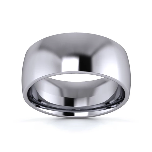 9K White Gold 8mm Medium Weight Traditional Court Flat Edge Wedding Ring