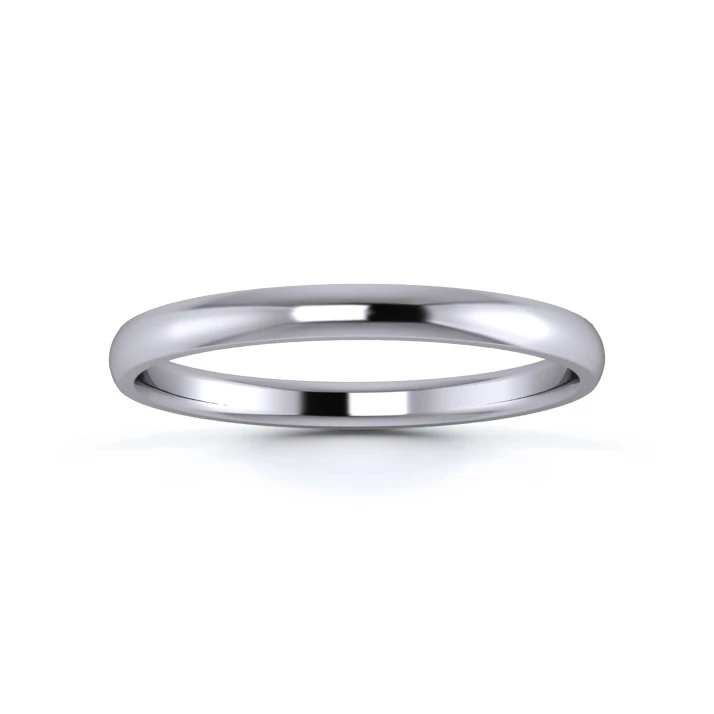 9K White Gold 2mm Light Weight D Shape Wedding Ring