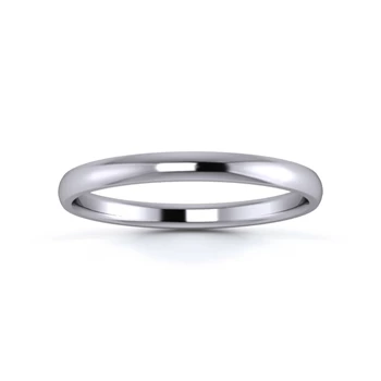 18K White Gold 2mm Light Weight D Shape Wedding Ring