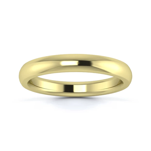 9K Yellow Gold 3mm Heavy Weight D Shape Wedding Ring