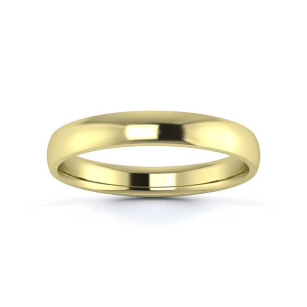 9K Yellow Gold 3mm Light Weight D Shape Wedding Ring