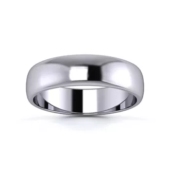 18K White Gold 5mm Light Weight D Shape Wedding Ring