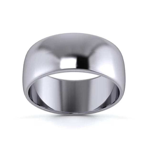 18K White Gold 8mm Light Weight D Shape Wedding Ring