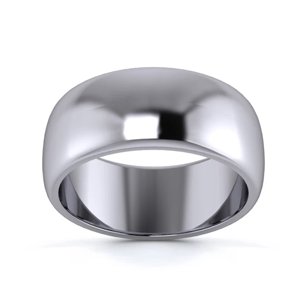 18K White Gold 8mm Medium Weight D Shape Wedding Ring