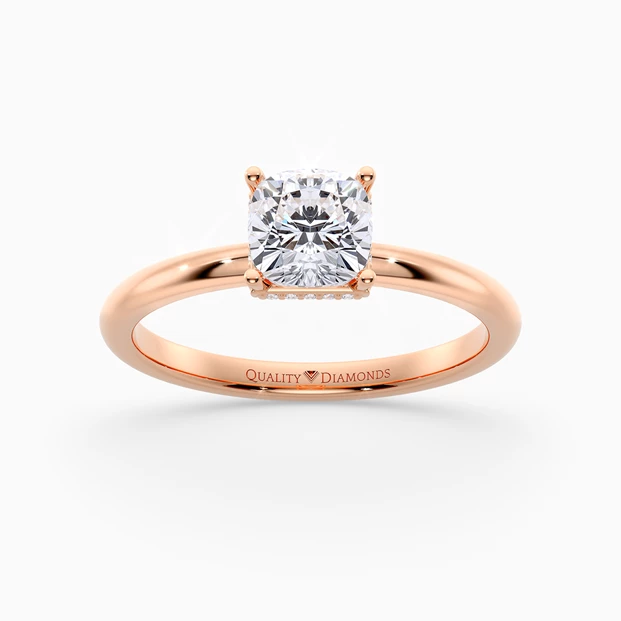 Cushion Liraz Hidden Halo Diamond Ring in 18K Rose Gold