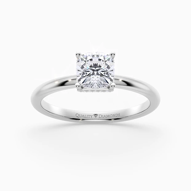 Cushion Liraz Hidden Halo Diamond Ring in 9K White Gold