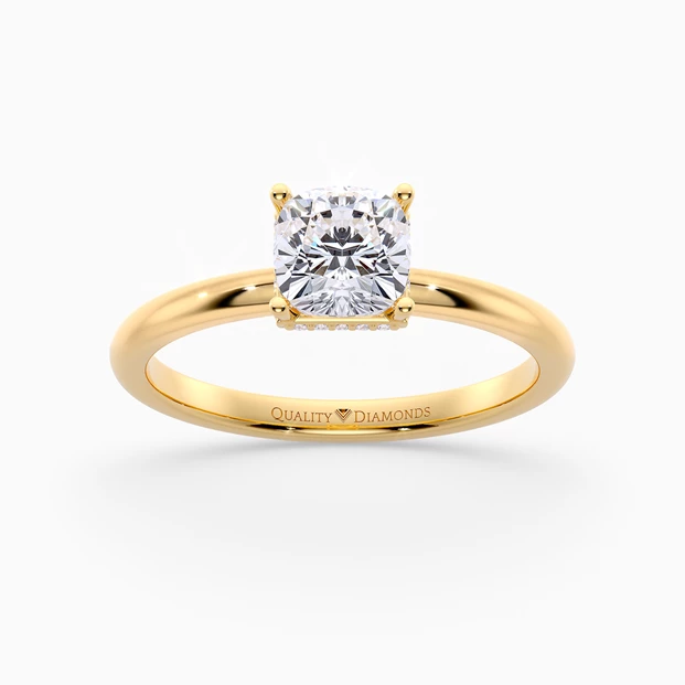 Cushion Liraz Hidden Halo Diamond Ring in 18K Yellow Gold