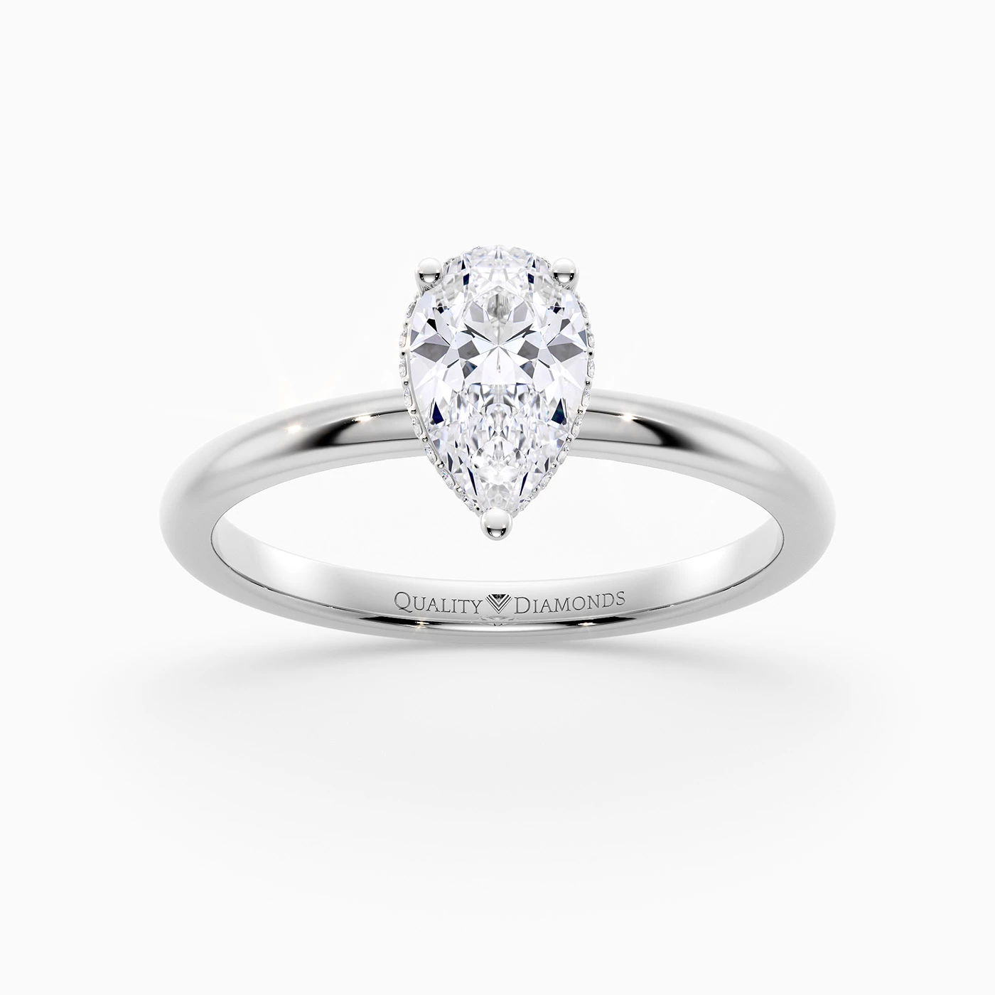 Pear Liraz Hidden Halo Diamond Ring in Platinum