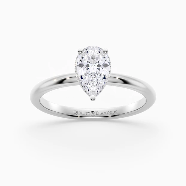 Pear Liraz Hidden Halo Diamond Ring in 18K White Gold