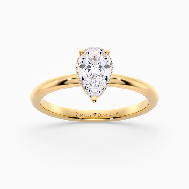 Pear Liraz Hidden Halo Diamond Ring in 9K Yellow Gold