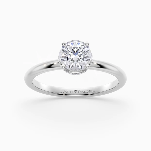 Round Brilliant Liraz Hidden Halo Diamond Ring in 9K White Gold