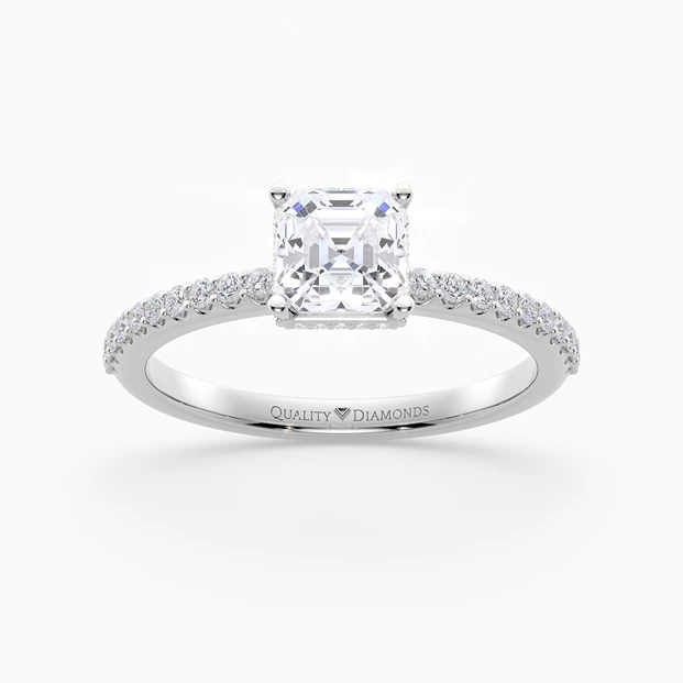 Diamond Set Asscher Liraz Hidden Halo Diamond Ring in 18K White Gold