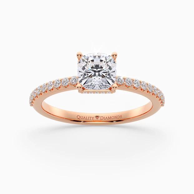 Diamond Set Cushion Liraz Hidden Halo Diamond Ring in 18K Rose Gold