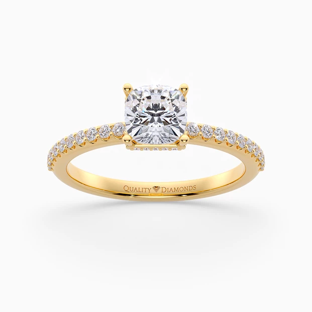 Diamond Set Cushion Liraz Hidden Halo Diamond Ring in 9K Yellow Gold