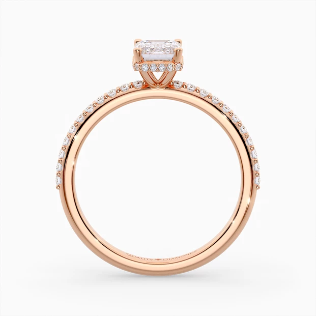 Diamond Set Emerald Liraz Hidden Halo Diamond Ring in 18K Rose Gold