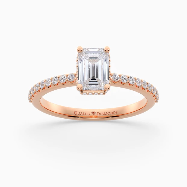 Diamond Set Emerald Liraz Hidden Halo Diamond Ring in 9K Rose Gold