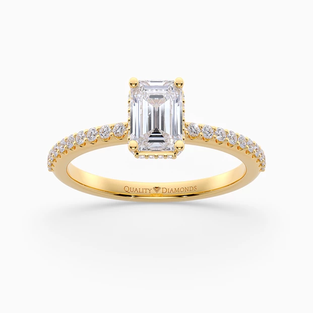 Diamond Set Emerald Liraz Hidden Halo Diamond Ring in 9K Yellow Gold