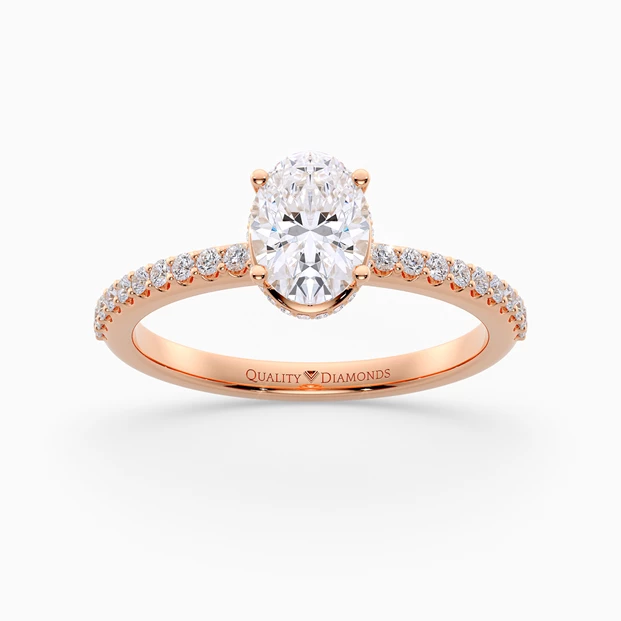 Diamond Set Oval Liraz Hidden Halo Diamond Ring in 9K Rose Gold