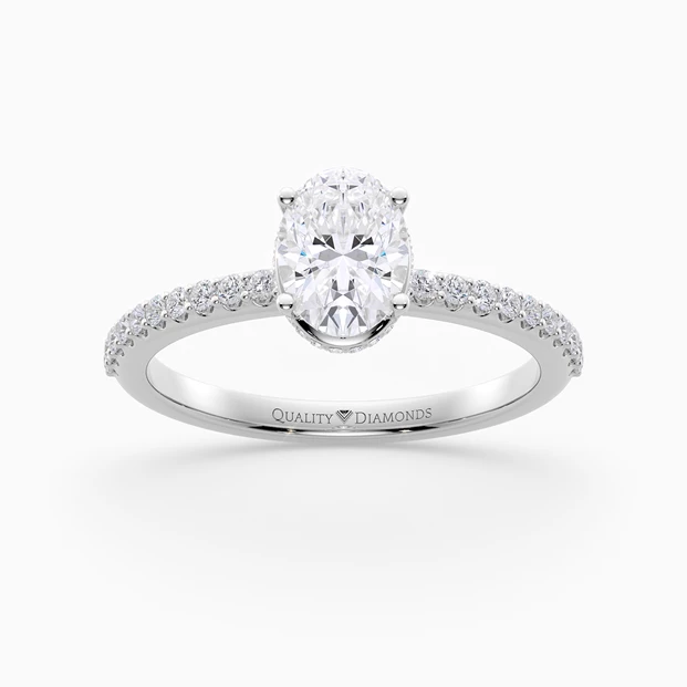 Diamond Set Oval Liraz Hidden Halo Diamond Ring in 9K White Gold