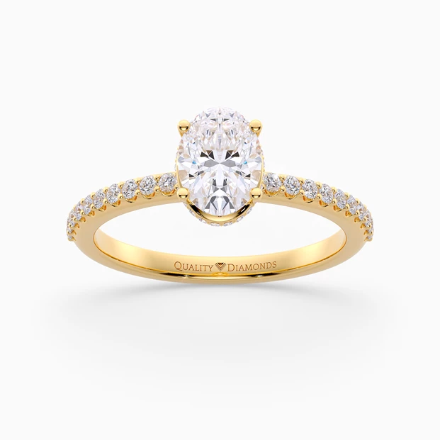 Diamond Set Oval Liraz Hidden Halo Diamond Ring in 9K Yellow Gold