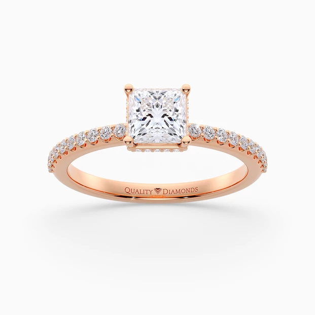 Diamond Set Princess Liraz Hidden Halo Diamond Ring in 9K Rose Gold