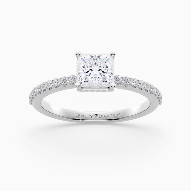 Diamond Set Princess Liraz Hidden Halo Diamond Ring in 9K White Gold