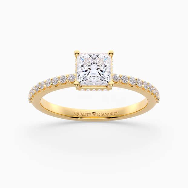 Diamond Set Princess Liraz Hidden Halo Diamond Ring in 9K Yellow Gold