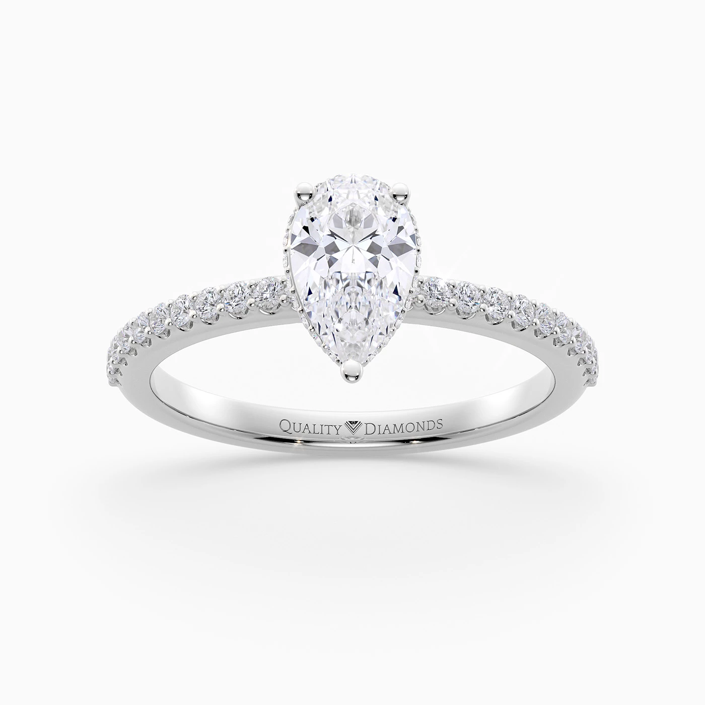 Diamond Set Pear Liraz Hidden Halo Diamond Ring in Platinum