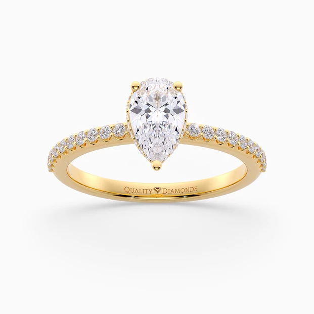 Diamond Set Pear Liraz Hidden Halo Diamond Ring in 18K Yellow Gold