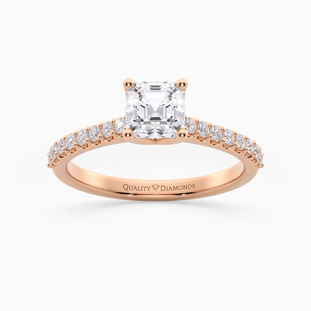 Asscher Diamond Set Amorette Diamond Ring in 9K Rose Gold