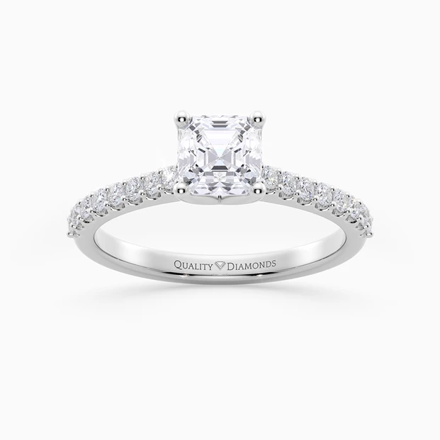 Asscher Diamond Set Amorette Diamond Ring in 18K White Gold