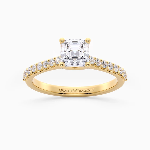 Asscher Diamond Set Amorette Diamond Ring in 9K Yellow Gold