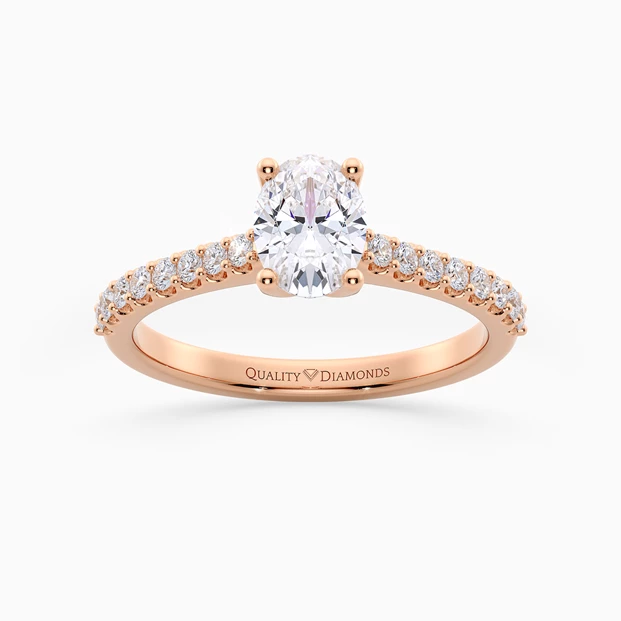 Oval Diamond Set Amorette Diamond Ring in 9K Rose Gold