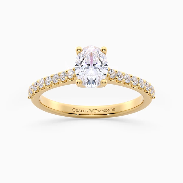 Oval Diamond Set Amorette Diamond Ring in 18K Yellow Gold