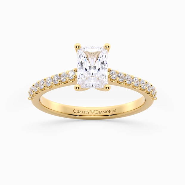 Radiant Diamond Set Amorette Diamond Ring in 18K Yellow Gold