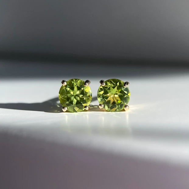 Round Peridot Stud Earrings in 9K Yellow Gold