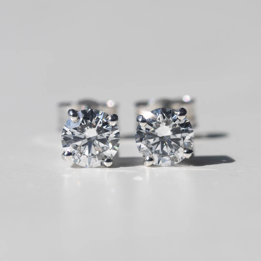 1ct Lab-Grown Round Brilliant Ettore Diamond Stud Earrings in 9K White Gold