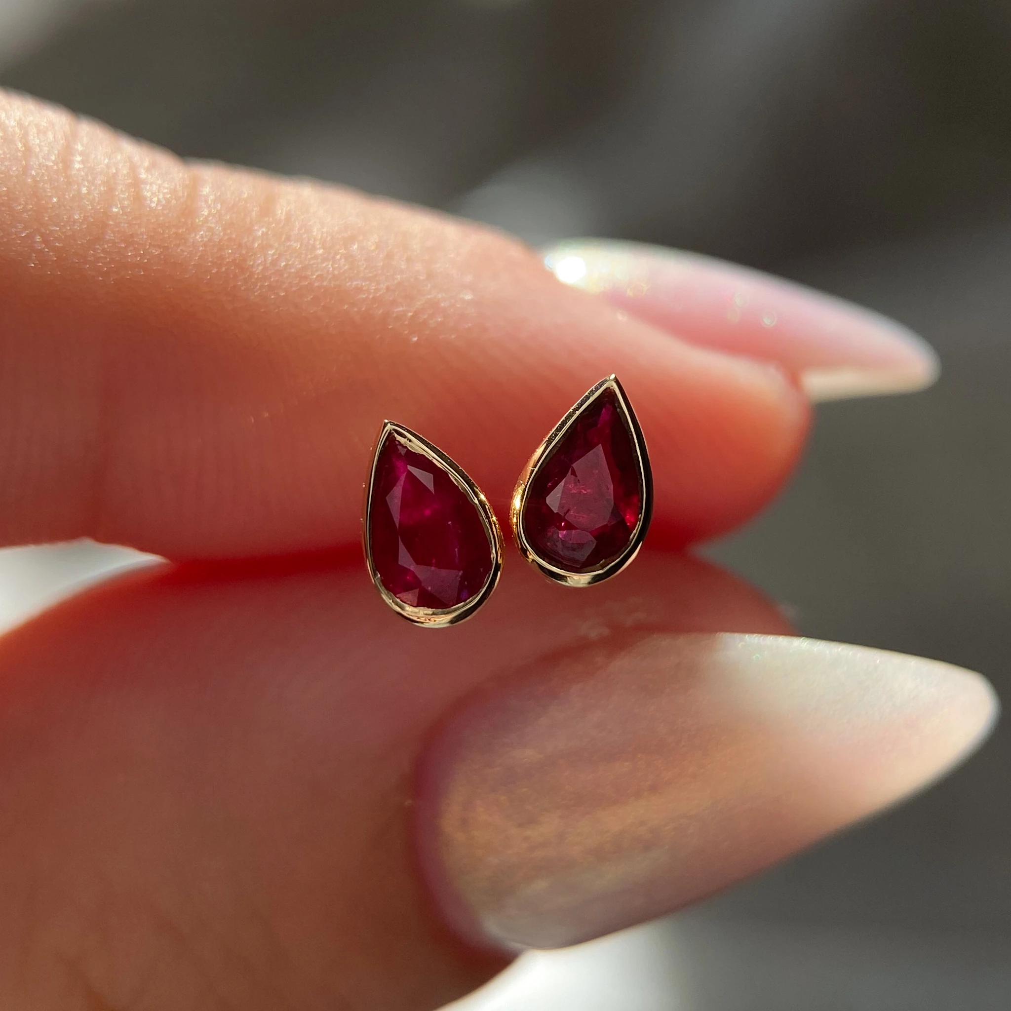 Pear Ruby Stud Earrings in 9K Yellow Gold