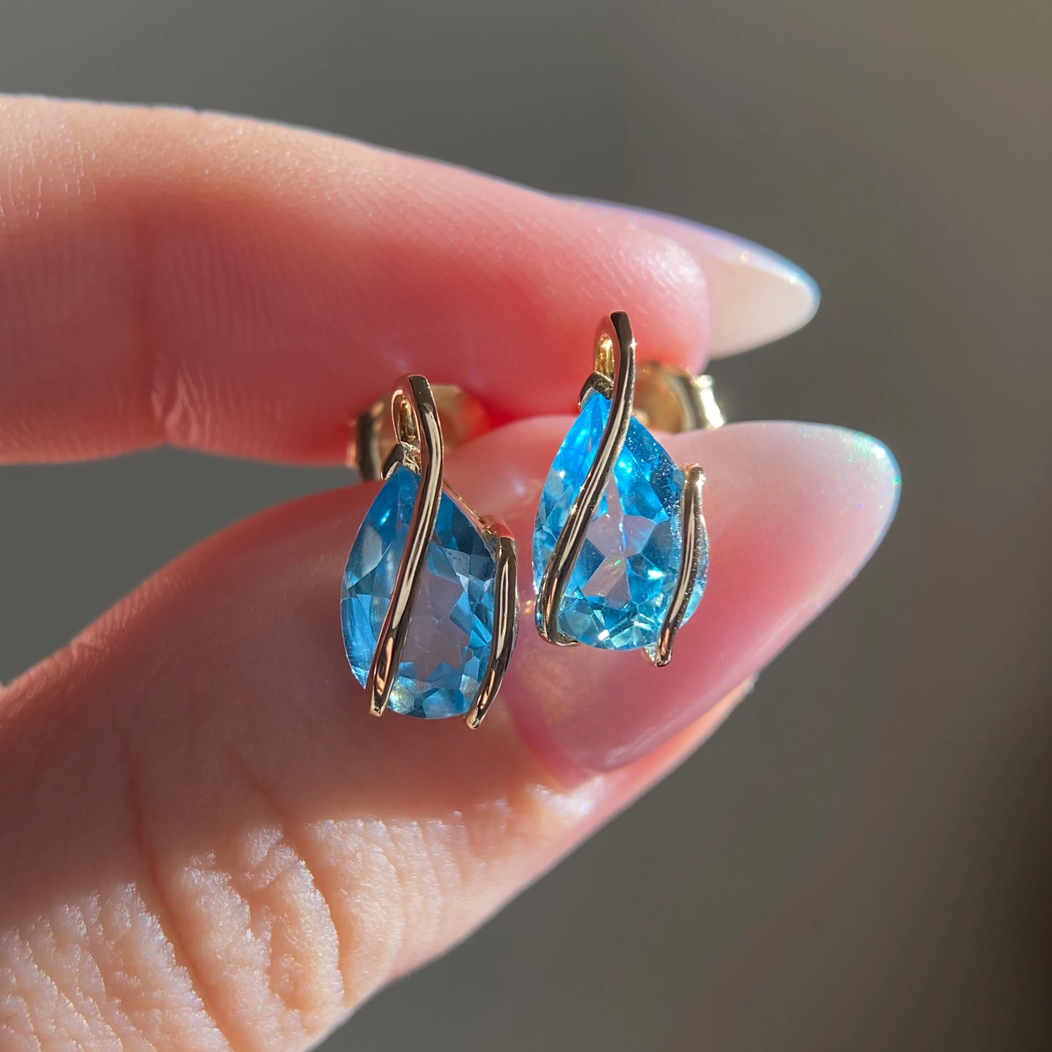 Pear Swiss Blue Topaz Stud Earrings in 9K Yellow Gold