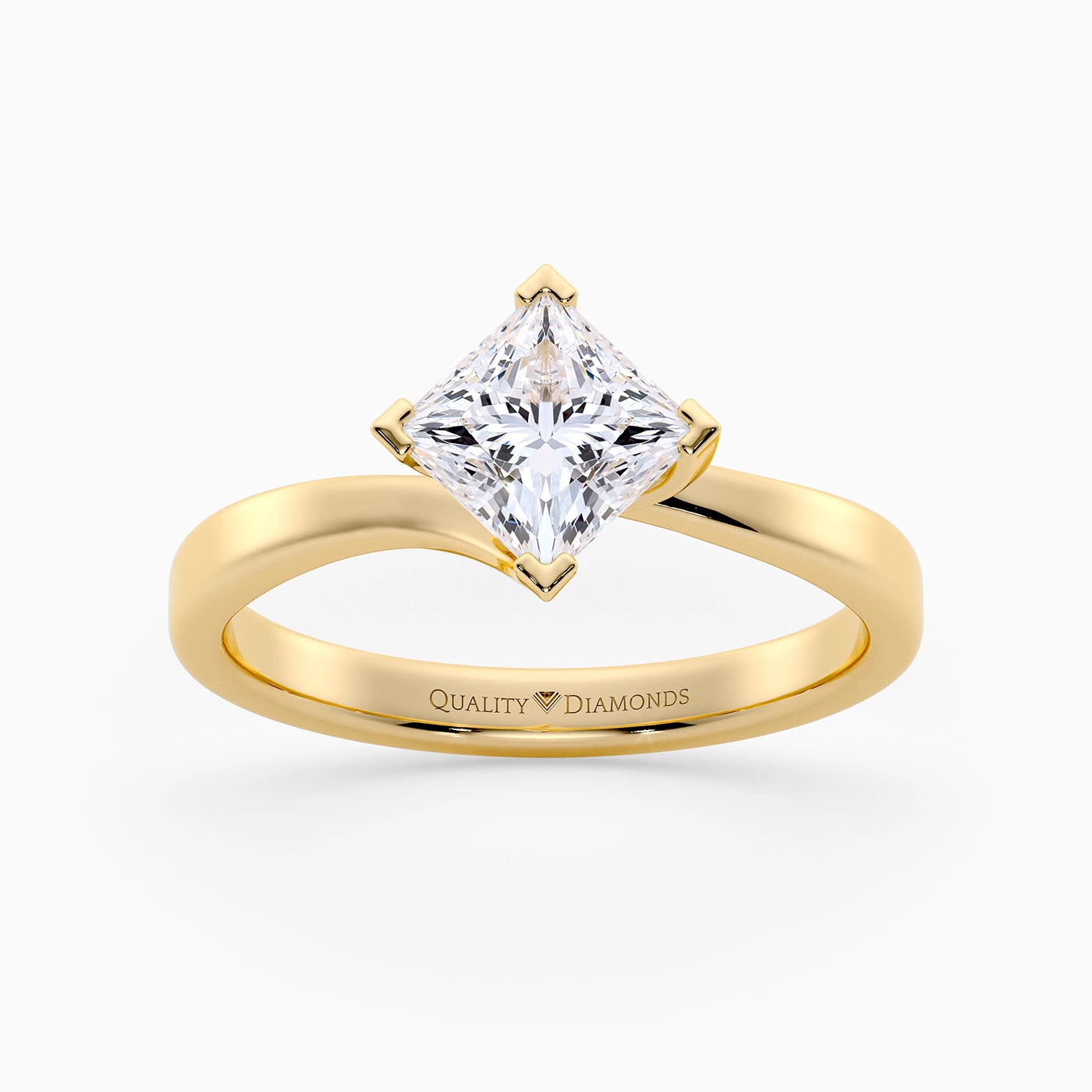 Princess Cura Diamond Ring in 9K Yellow Gold