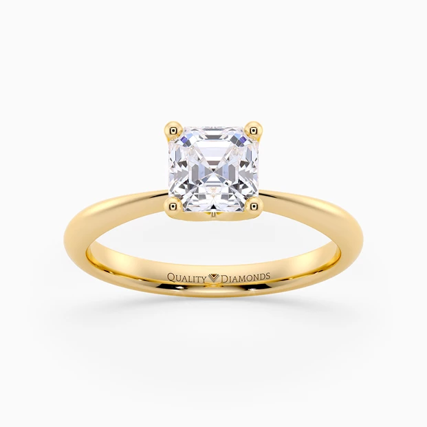 Asscher Amorette Diamond Ring in 9K Yellow Gold