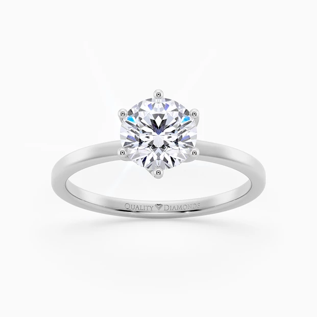 Six Claw Round Brilliant Cura Diamond Ring in 9K White Gold