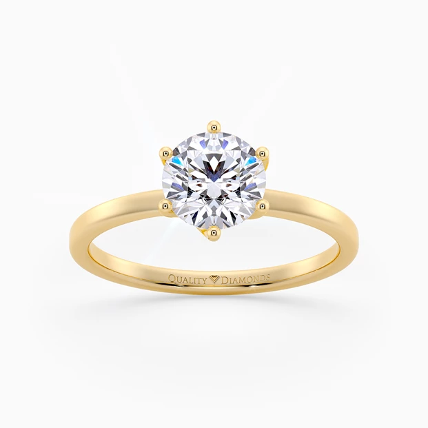 Six Claw Round Brilliant Cura Diamond Ring in 9K Yellow Gold