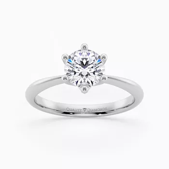 Six Claw Round Brilliant Amorette Diamond Ring in 18K White Gold