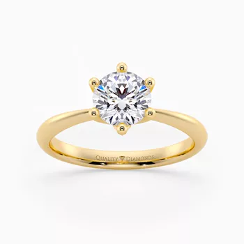 Six Claw Round Brilliant Amorette Diamond Ring in 18K Yellow Gold