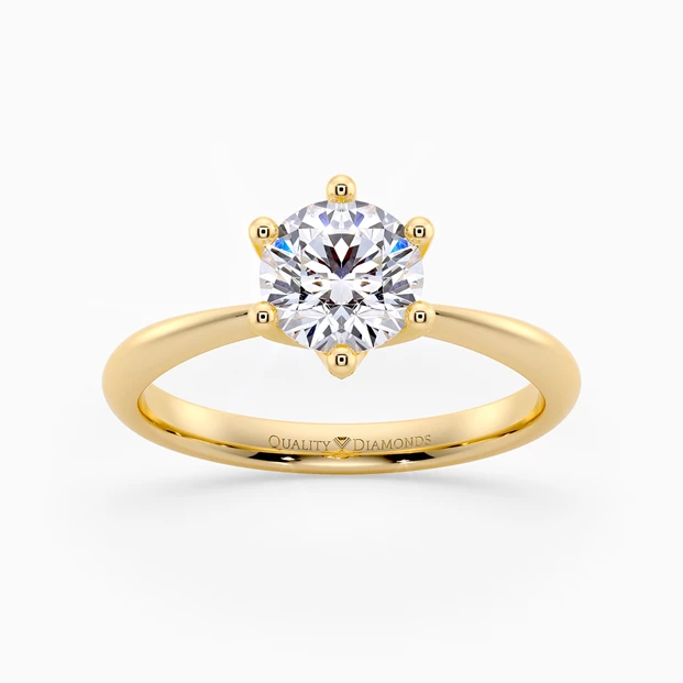 Six Claw Round Brilliant Amorette Diamond Ring in 9K Yellow Gold